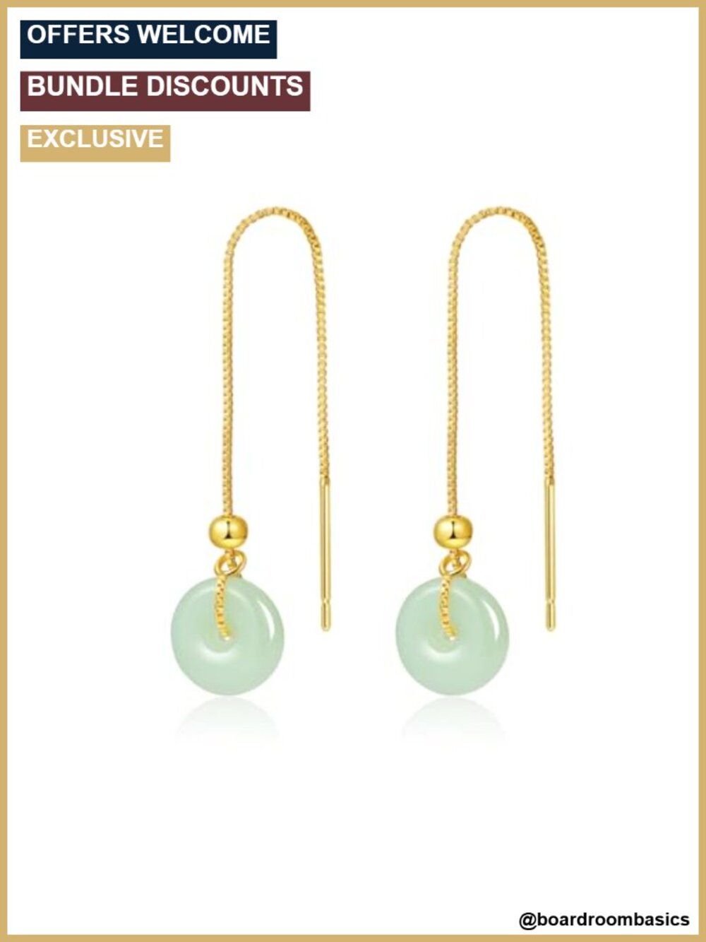 Gold Plated Threader Earrings Long Chain Circle Jade Dangle
